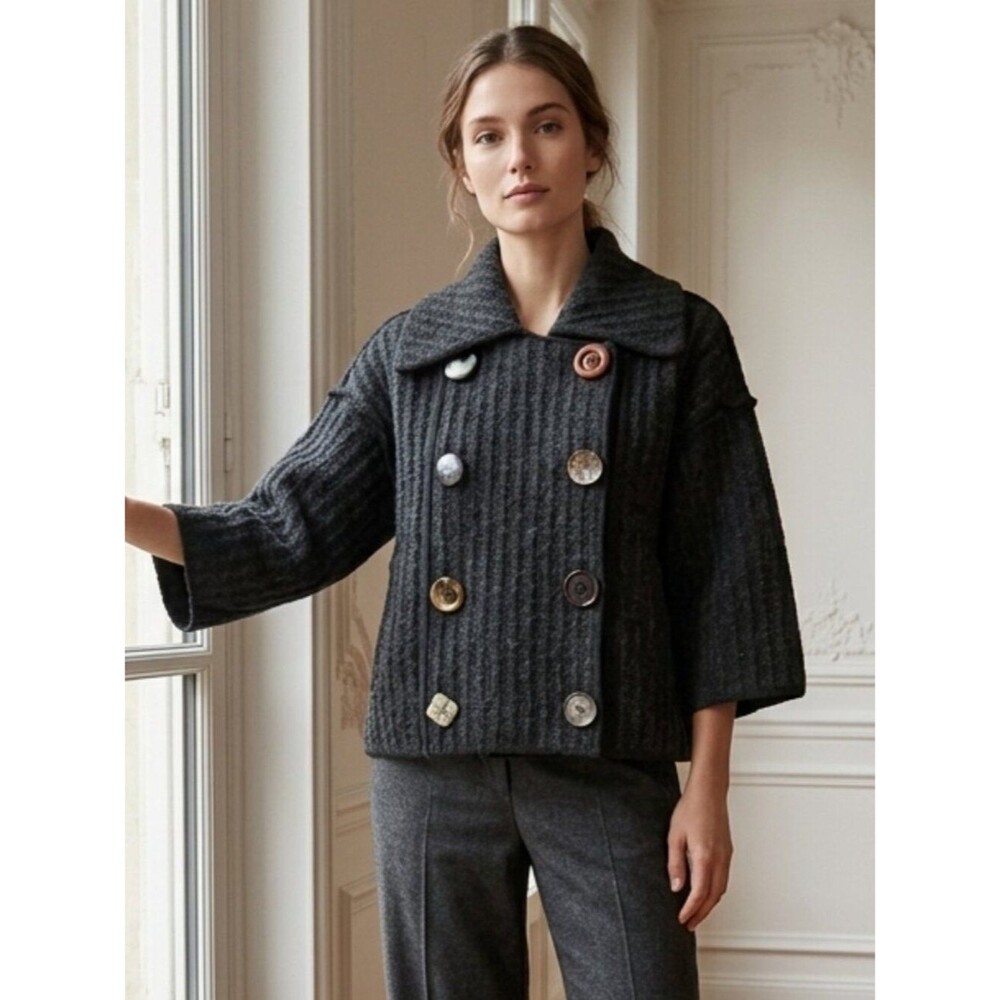 Le Rosse 41 Italia 100% Wool Gray Cropped Jacket Double Breasted 44
